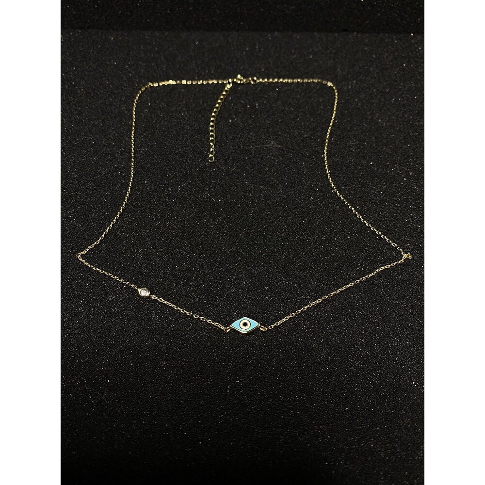 Turkish Evil Eye Gold Tone Necklace w/ Clear Stone